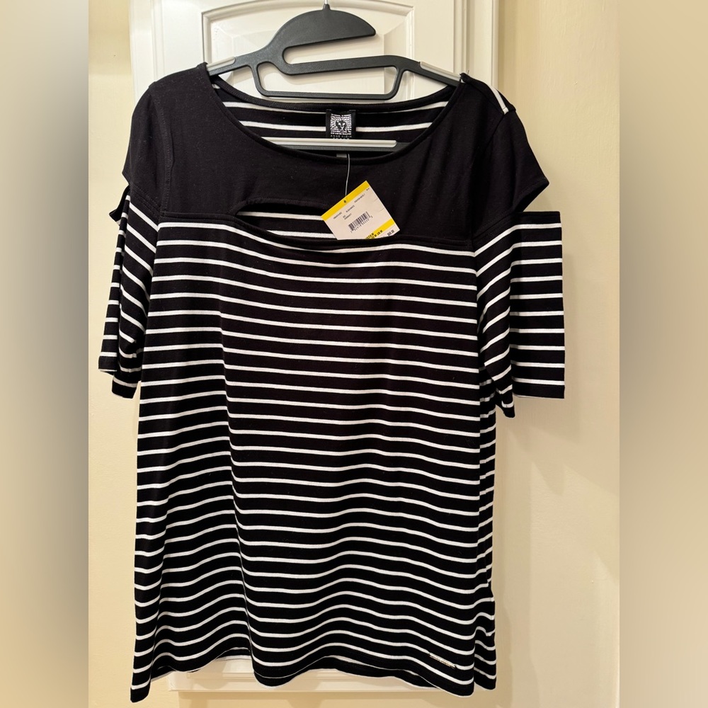 Anne Klein t-shirt black and white stripe NWT